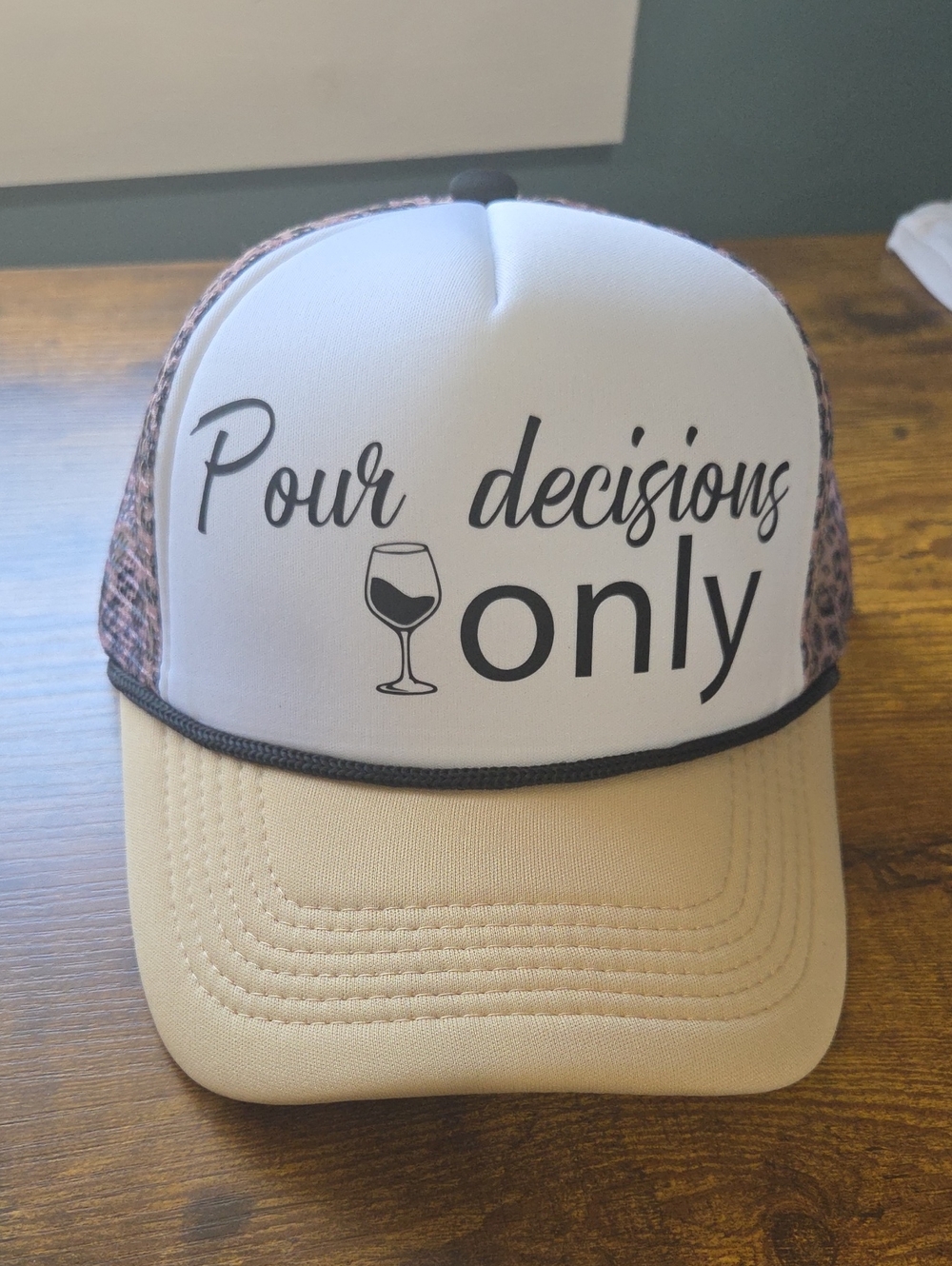 "Pour Decisions Only" Trucker Hat - White & Tan